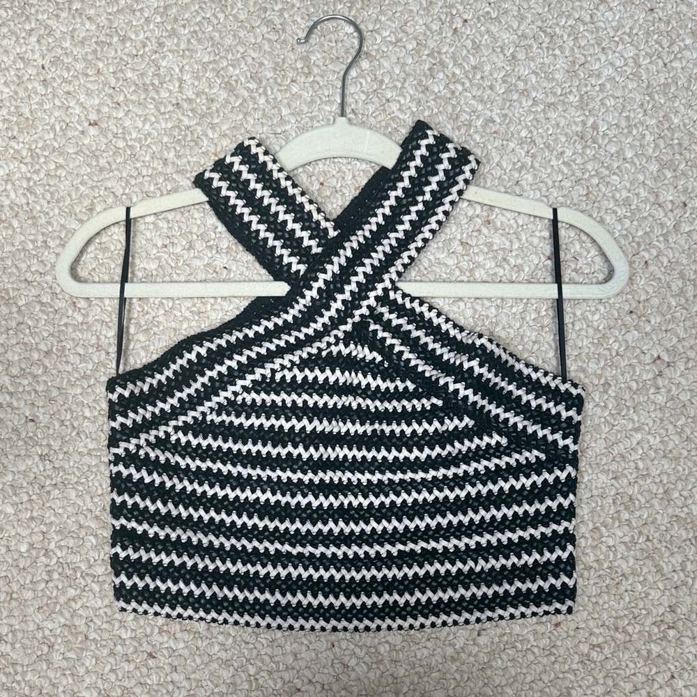 Elliatt Black and White Striped Women's Halter Top